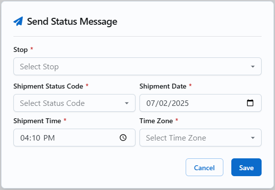EDI 214 - Send Status Message Form